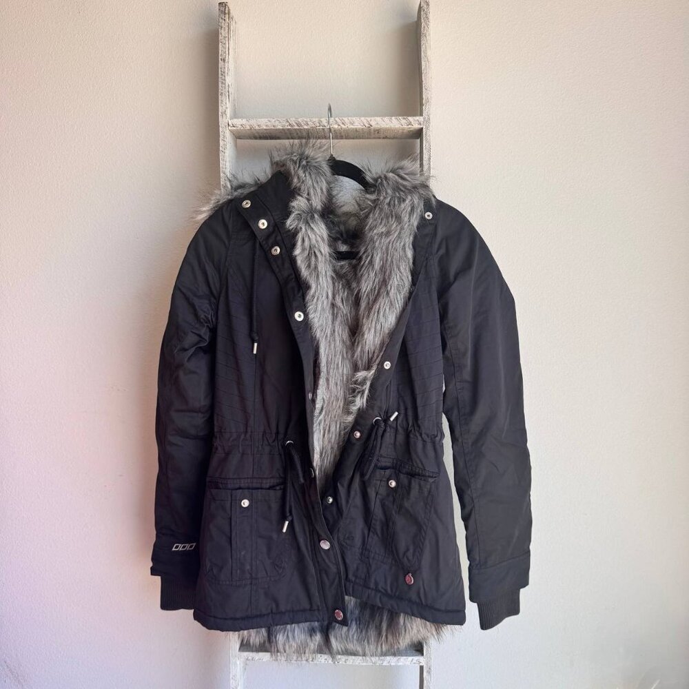 LJ Black Faux Fur Lined Parka Jacket – Size XS